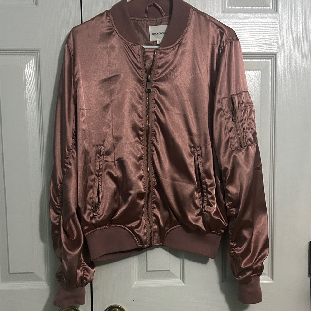 Cotton Candy Satin Varsity Jacket - Metallic Pink